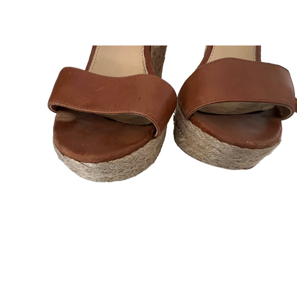 Michael Kors Espadrille Wedge Womens Cognac Leather Ankle Strap Buckle Size 8M - Picture 3 of 7
